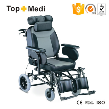 Topmedi Medical Equipment Reclining Steel Wheelchair with Leather Seat